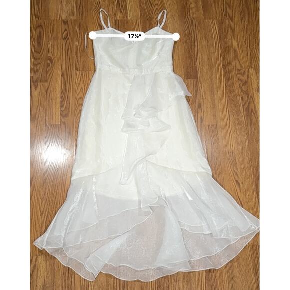 Marchesa Notte High Low Tea Length Gown in a metallic Ivory size 10 /M - Picture 5 of 13